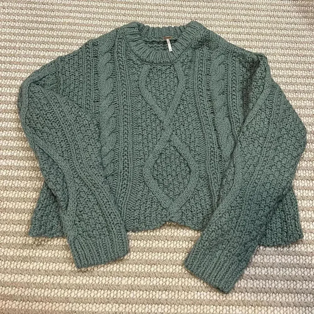 Free People Cutting Edge Cable Knit Sweater in White Spruce - Picture 2 of 3